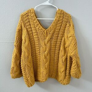 POL Mustard Yellow Chunky Cable Knit Oversized Sweater